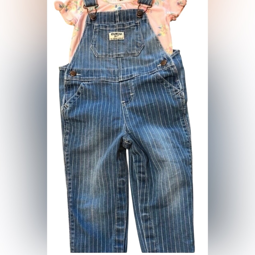 Osh Kosh B'Gosh Baby Girl Striped Overalls Bodysuit 2 PC Set Toddler 18M Floral